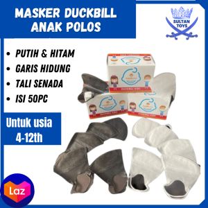 Masker Duckbill anak 50 pcs polos Careion murah putih hitam garis hidung