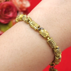 สร้อยข้อมืองานดิบทองเหลืองลายปล้องห้อยจี้หัวใจ ความยาว 7 นิ้ว งานดิบไม่ได้ชุบ ทองเหลืองโบราณ คลาสสิค ใส่ได้ทุกโอกาส พร้อมส่ง