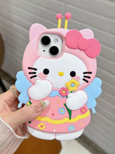 Cute Bee KT Silicone Phone Case Full Cover Anti-Fall for Apple 15 16Pro Max 14Pro iPhone 13 12 Mini Soft Shell 11 Protection for Women