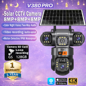 V380 Pro Solar CCTV Camera Three Lens Outdoor Wireless HD Surveillance WIFI Connection Two-Way Audio IP Security Cameras
