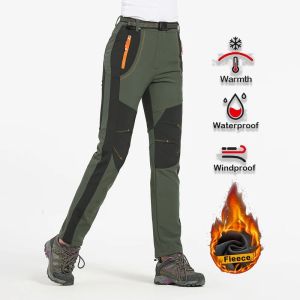 LNGXO Fleece Winter Pants Women Waterproof Warm Soft Shell Pants Hiking Trekking Camping Skiing Outdoor Windproof Thick Trousers