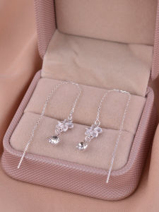 925 Sterling Silver Long Tassel Earrings Womens Elegant Lotus Flower Ear Cuff Fashionable Korean Style Jewelry Accessories