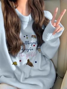 Soft Cozy Fleece Lined Thickened Loose Womens Sweater Autumn Winter Knitted Outerwear Casual Style Small Size Friendly