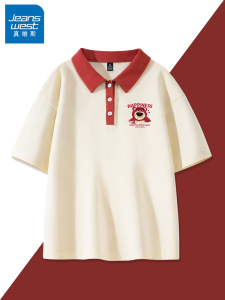 True Weave Strawberry Bear Womens T-Shirt Pure Cotton Short Sleeve Polo Shirt Turn-down Collar Summer Casual Streetwear