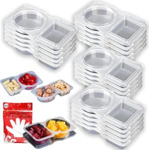 5/10pcs Double Compartment Condiment Container with Lid 130ML Reusable Snack Containers Salad Dressing Dipping Sauce Oil Vinegar Chili Sauce Box