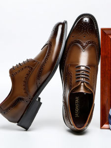 Spring Genuine Leather Mens Business Formal Brogue Shoes