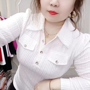 Polo Collar Long Sleeve Elegant Slim Fit Casual Blouse