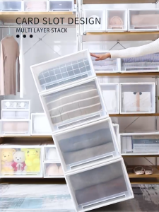 Stackable Storage Box Wardrobe Organzier Drawer Transparent Plastic Thickened For Bedroom Clothes
