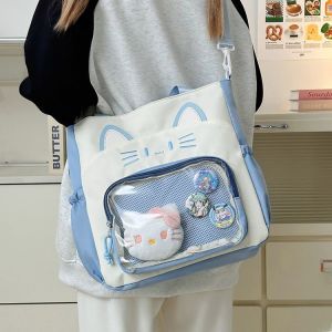 New Large Capacity Canvas Bag Bajie Pain Single Shoulder Slant Cross Cat Handbag Anime Student Clothing Book Bag Youth Casual Zipper