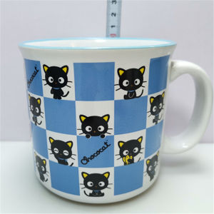 Large Capacity Ceramic Bowl with Chopsticks Cute Cartoon Black Cat Chocolate Cat Design Dining Utensils Cup without Lid