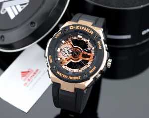 Jam Tangan Pria Original D-ziner Double Time Sport Karet Rubber Anti Air