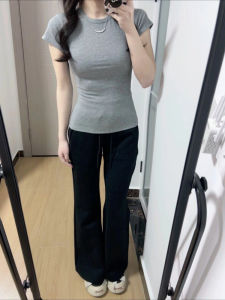 Áo Thun Nữ Dáng Ôm Màu Trơn Thiết Kế Eo Cao Phong Cách Mỹ Thời Trang Mùa Hè Cổ Tròn Tay Ngắn Chất Liệu Polyester