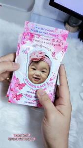 Pink Buttery Theme Bubble Head Ref Magnet | Perfect for Birthday & Baptism