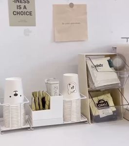 Desktop Cup Holder white for Cup and Straw Holder Milktea Coffee Paper Cup Dispenser Space Saver Organizer.