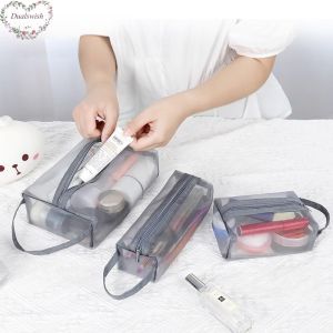 Transparent Mesh Cosmetic Bag Makeup Bag Travel Zipper Toiletry Bag Large Capacity Portable Handbag Storage Washbag