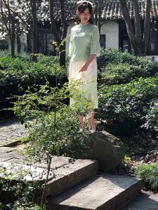 daidai (Ready Stock) Hanfu Cheongsam Long Dress Baju Raya Dresses Han Fu Wedding 姐妹装婚礼中国风改良长旗袍上衣棉麻刺绣盘扣上衣中式汉元素汉服套装唐装