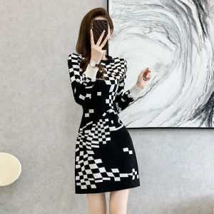Hebden Style Vintage Knitted Dress Womens Autumn Winter Slim Fit Waist Cinched Sweater Skirt High End Sensation Elegant