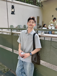 Áo Thun Cổ Polo Tay Ngắn Dáng Rộng Mùa Hè Màu Trơn Cổ Chữ V Thời Trang Thường Ngày Cho Nam