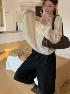 เสื้อสเวตเตอร์ถักผ้าขนสัตว์บางสไตล์ลำลองสำหรับผู้หญิงในฤดูใบไม้ผลิ เสื้อคลุมกันหนาวแบบสวมหัวแบบเรียบง่าย คอกลม แขนยาว ปกติ