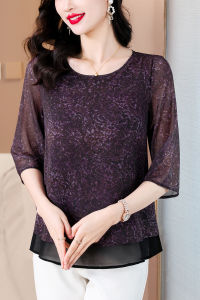 เสื้อเชิ้ตผ้าชีฟองทรงเอสุดหรูหราสำหรับผู้หญิง แขนยาวครึ่งตัว ทรงหลวม สไตล์ฤดูร้อน 2024 เสื้อผ้าทำงานสำหรับคุณแม่