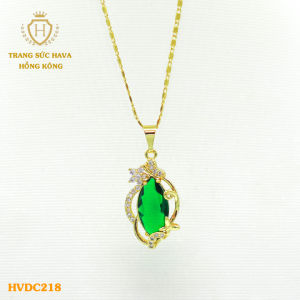 Dây Chuyền Nữ Vòng Cổ Mặt Đính Đá Màu Xanh Titan Xi Mạ Vàng Non 18k 24k Cao Cấp (Không Bị Xỉn Đen) - Trang Sức Hava Hong Kong Phong Cách Thời Trang