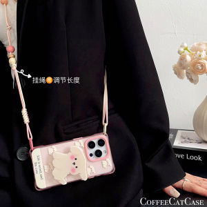 เคสโทรศัพท์มือถือแบบสะพายข้างสุนัขสีชมพูพร้อมสายคล้องแบบปรับได้สำหรับ Apple 16 pro Huawei Pura 80 pro Xiaomi 15 Ultra VIVOX200S