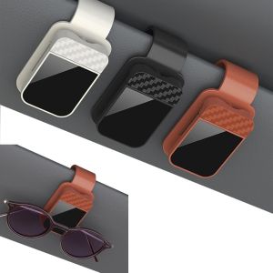 Car Sun Visor Glasses Holder Press Open 1Hand AntiScratch Compact Universal Fit Clip-On Organizer Carbon Fiber Black Beige Brown