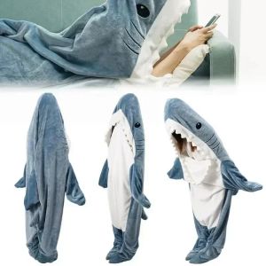 New Cartoon Shark Sleeping Bag Pajamas Office Nap Shark Blanket Karakal Fabric Mermaid Winter Shawl Blanket For Children Adult
