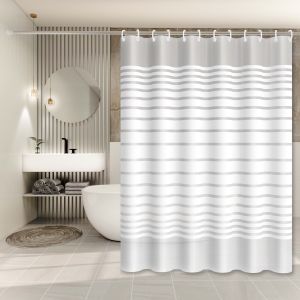 White Striped Minimalist Style Shower Curtain Simple Style Partition Curtain for Bathroom