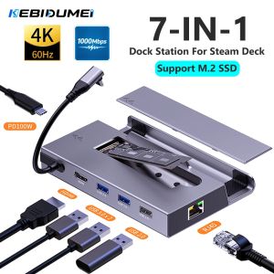 Kebidumei | KEBIDUMEI USB C Docking Station for Steam Deck Nintend M.2 SSD 7 In1 HUB Type-C to RJ45 Gigabit Ethernet 4K 60Hz PD 100W Holder