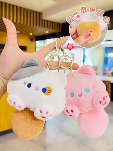 Korean Style Cat Plush Keychain Cartoon Cat Doll Pendant Cute Key Ring Bag Charm Soft Plushie Gift