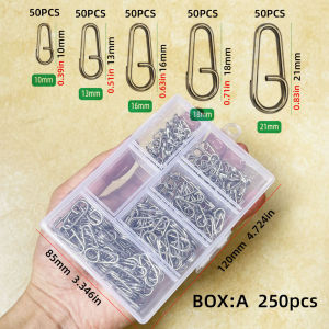 50 or 250pcs Fishing Swivel Connector Stainless Steel Oval Lure Snap Fake Bait Quick Snap Fish Hook Accessories