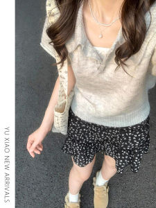 YUXIAO | Black Floral Puffy Lightweight Slimming A-line Skirt
