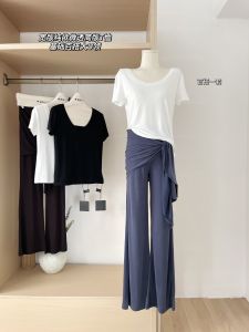 เสื้อยืดคอกลมแขนสั้นทรงหลวมสำหรับผู้หญิง POPW Pure Desire Micro Transparent Simple Version Thin Model Basic Match All Large U Neck