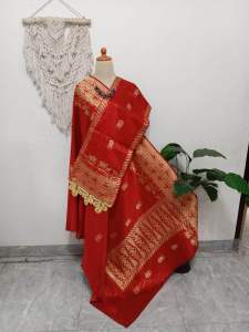 Songket silungkang full kristal gliter merah cabe