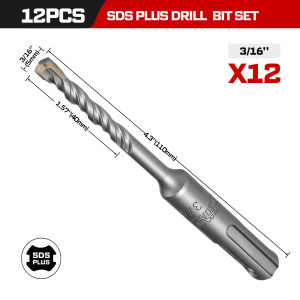Geinxurn 4" SDS Plus Drill Bit Set Ultra-Sharp Carbide Tip Fast Drilling for Rotary Hammers