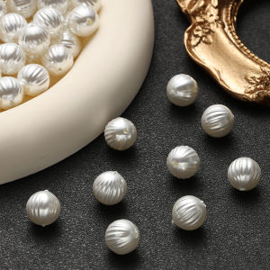 สกรูด้ายมุกลูกปัดไข่มุกเทียมลูกปัดทรงกลมสีขาวสำหรับสร้อยข้อมือ DIY สร้อยคอเครื่องประดับทำเครื่องเพชร