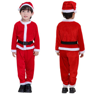 Low price high-quality gold velvet fabric boys Christmas clothing set with boots felt bag popular in various styles