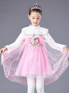 Princess Elsa Winter Fleece-lined Dress Childrens Cartoon Christmas Performance Outfit Girls Skirt Long Sleeve Cartoon Animation