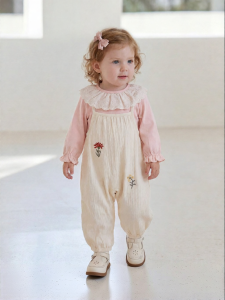 babylove | Cotton Gauze Girls Suspender Pants For Spring and Autumn