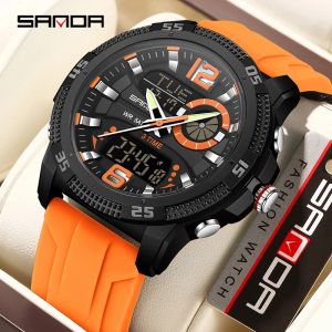 SANDA Top Brand LED Men Watch Sports Dual Time Display Digital Luminous Week Date Man Wristwatch Electronic Quartz Mens Watches