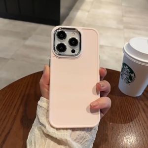 CASE Warna Solid Sederhana dan Mewah iPhone 11 13 12 mini 14 15 Pro 7 8 6 6 S Plus MAX XR XS MAX 7Plus 8Plus SE 2024 cangkang berlapis listrik