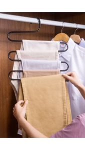 เเขวนได้ 5 ตัว ไม้แขวนกางเกง ไม้แขวนเหล็ก รูปตัวS ที่แขวนกางเกงกระโปรงไซซ์ใหญ่ รุ่นประหยัดพื้นที่ พร้อมส่ง SS