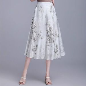 High Waist Thin Ice Silk Wide Leg Pants Casual Slimming Print National Style Seven-Foot Pants Womens Fashion Summer 2025