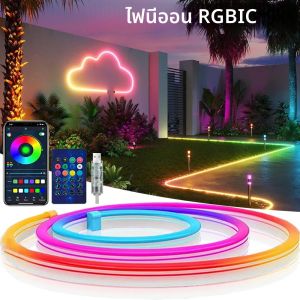 ไฟนีออน LED RGBIC แบบ USB 5 เมตร/16.4 ฟุต พร้อมแอปควบคุม สำหรับตกแต่งห้อง ไฟนีออนอัจฉริยะ สำหรับฮาโลวีนและคริสต์มาส