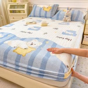 High Grammage Milk Velvet Bed Skirt Tatami Bed Cover Full Wrap Dustproof Cartoon Print Bedding Polyester Fiber Universal Queen