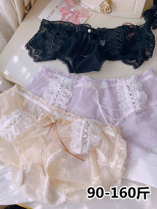 Mid-Waist Transparent Lace Underwear Sweet Fresh Style Large Size Purple Pearl Seamless Butterfly Knot Day-System New