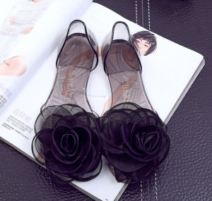 Giày Đế Bằng Đế Phẳng Mùa Hè Cho Nữ Giày Đế Trong Suốt Hoa Nhựa Giày Đi Biển Phong Cách Hàn Quốc Giày Đế Cao Su Thường Ngày