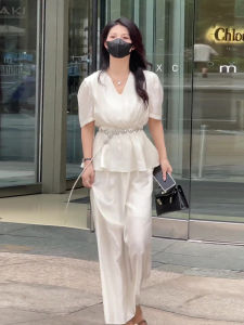 Fashionable French Style White Bubble Sleeve Top High Waist Mini Skirt Set Womens New Arrival Two-Piece Summer Ensemble