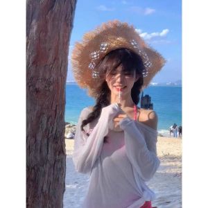 Áo Khoác Ngoài Bikini Nữ Mỏng Rộng Rãi Đi Biển Bơi Lội Suối Nước Nóng Mùa Hè 2024 Đồ Bơi Chất Liệu Polyester